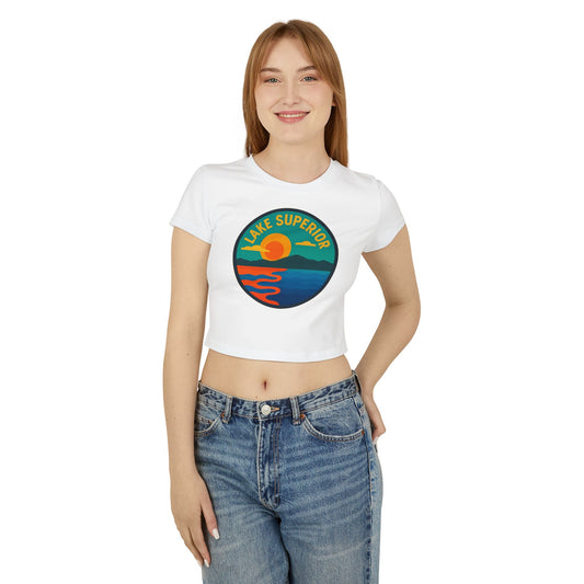 Lake Superior Women's Baby Tee - Vintage Style, Lake Lover Shirt, Summer Outfit, Nature Lover Gift, Travel-Inspired Top
