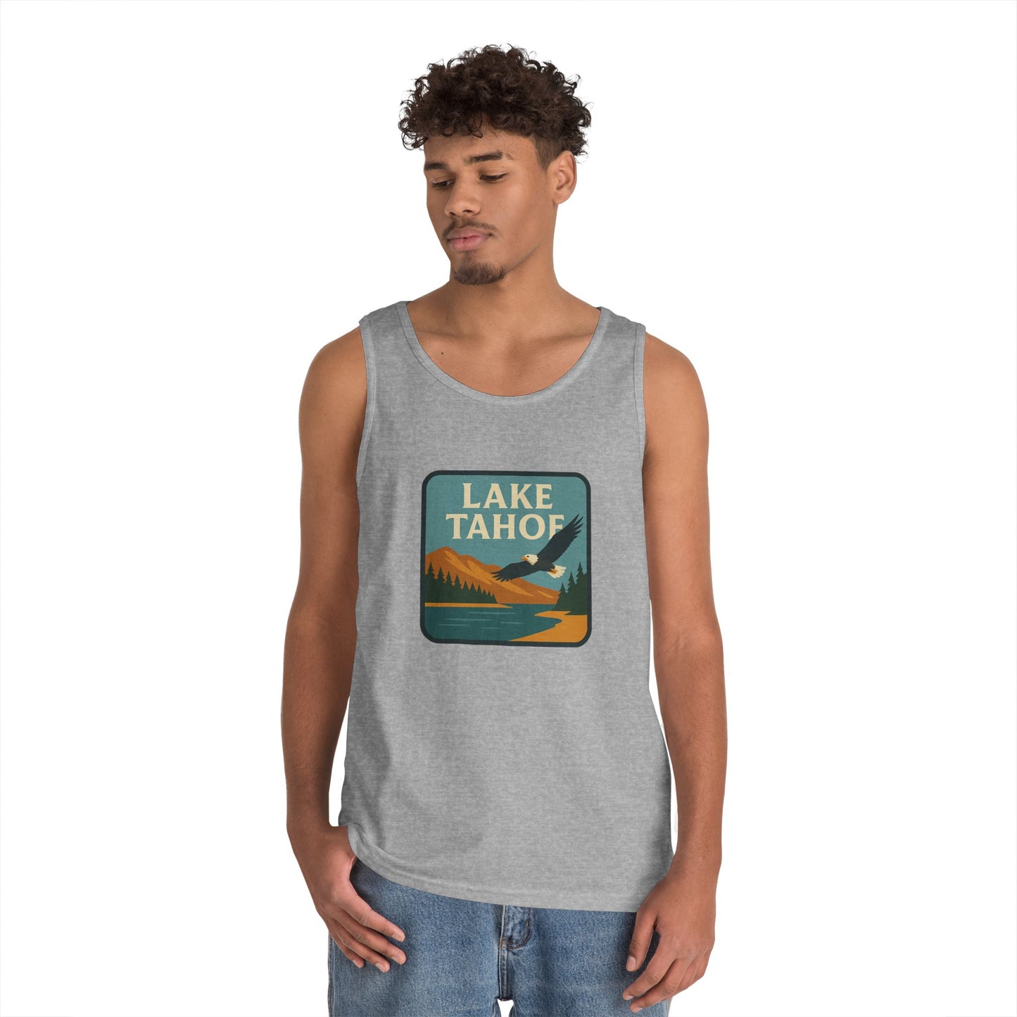 Lake Tahoe Vintage Unisex Heavy Cotton Tank Top, Summer Shirt, Lake Apparel, Outdoor Activity, Gift for Nature Lovers