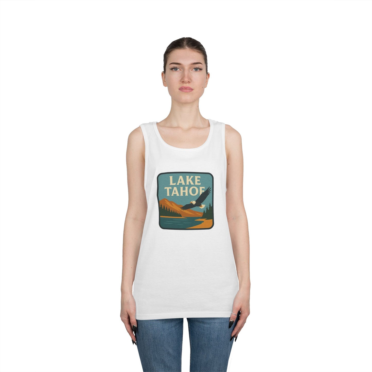 Lake Tahoe Vintage Unisex Heavy Cotton Tank Top, Summer Shirt, Lake Apparel, Outdoor Activity, Gift for Nature Lovers