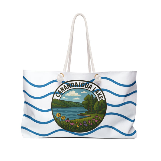 Canandaigua Lake Weekender Bag White | Travel Tote, Beach Bag, Vacation Essentials, Escape Bag, Lake Life Carryall