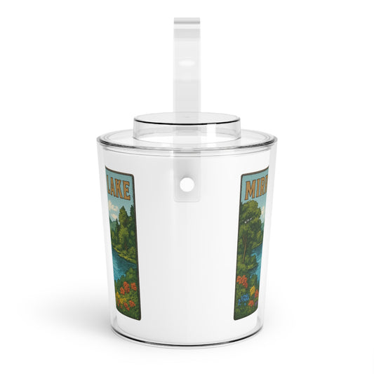 Mirror Lake Charming Lake House Ice Bucket with Tongs, Summer Party Essential, Outdoor Gatherings, Vintage Lake Decor, Unique Gifts for Hosts