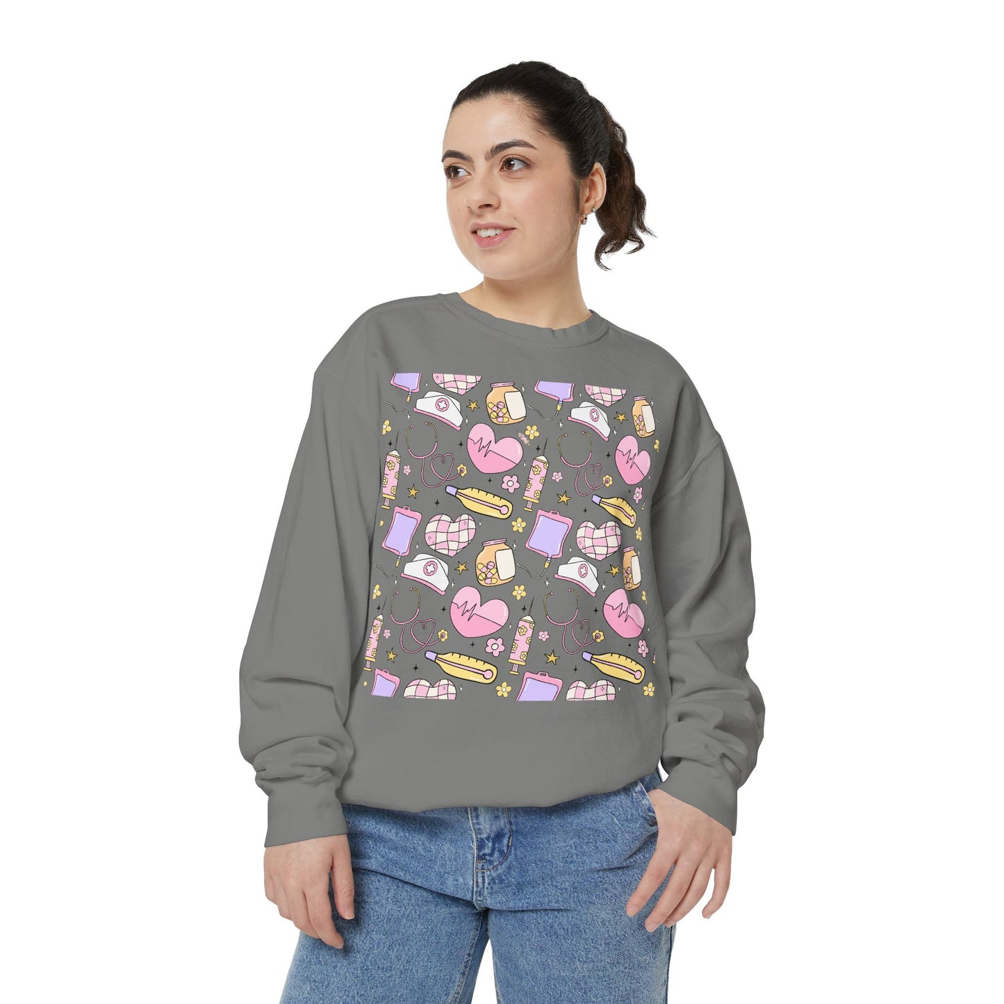 Nurse Cute Patterned Unisex Sweatshirt - Cozy Gift for Her, Trendy Casual Wear, Perfect for Fall, Spring, Birthdays, Love, Friendship