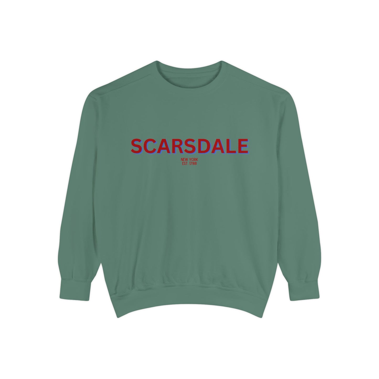 Scarsdale Cozy Sweatshirt, Unisex Garment-Dyed Crew, Casual Wear, Gift for Friends, Fall Fashion, Lounge Style
