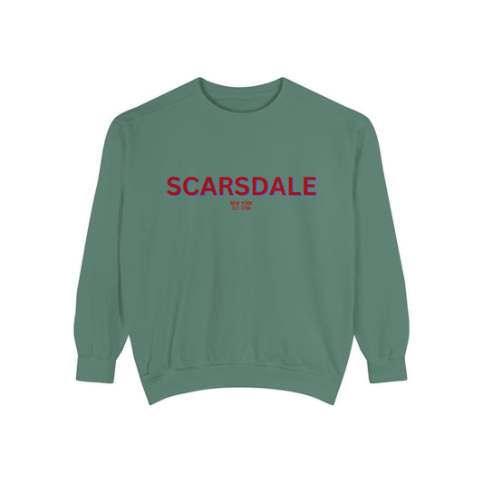 Scarsdale Cozy Sweatshirt, Unisex Garment-Dyed Crew, Casual Wear, Gift for Friends, Fall Fashion, Lounge Style
