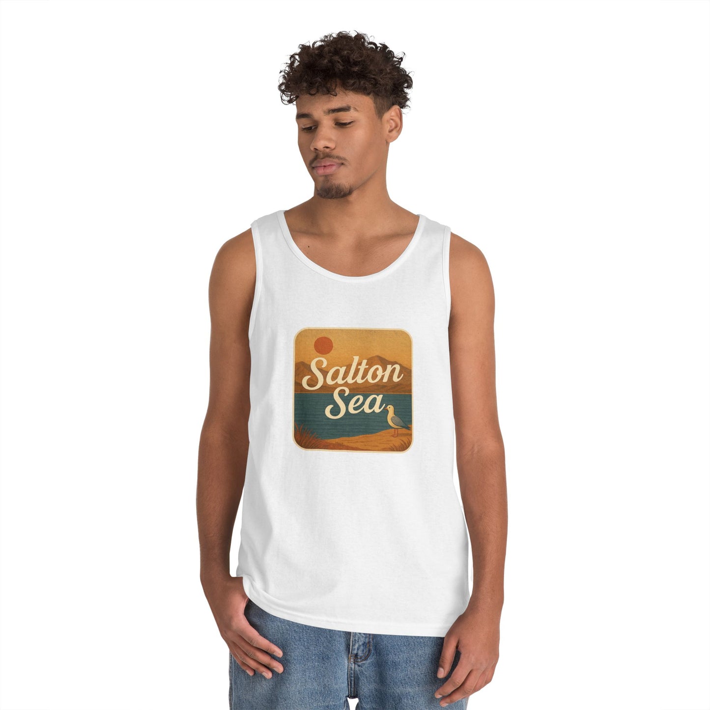 Salton Sea Vintage Unisex Heavy Cotton Tank Top, Summer Shirt, Lake Apparel, Outdoor Activity, Gift for Nature Lovers
