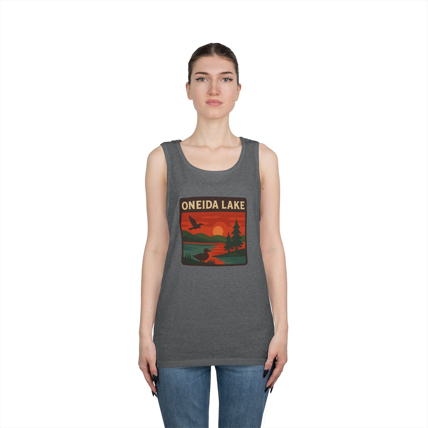 Oneida Lake Vintage Unisex Heavy Cotton Tank Top, Summer Shirt, Lake Apparel, Outdoor Activity, Gift for Nature Lovers