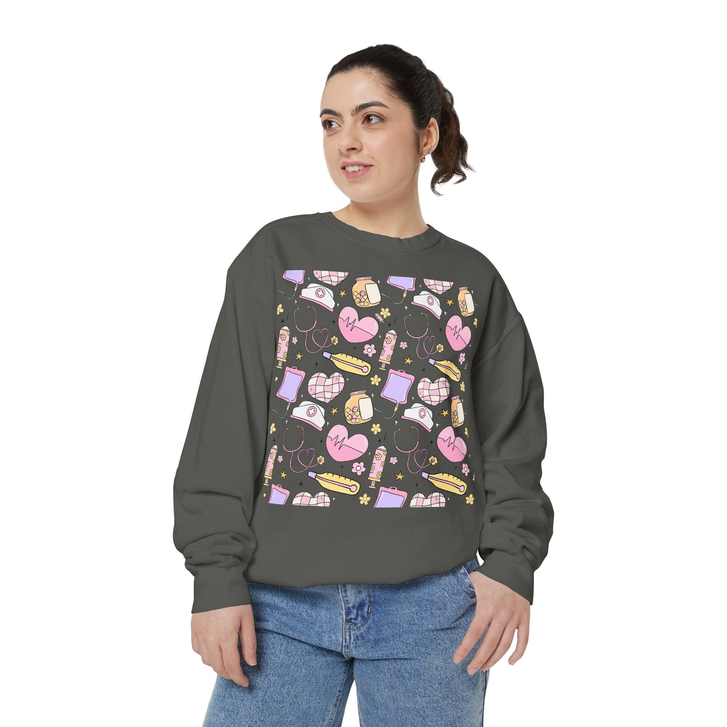 Nurse Cute Patterned Unisex Sweatshirt - Cozy Gift for Her, Trendy Casual Wear, Perfect for Fall, Spring, Birthdays, Love, Friendship