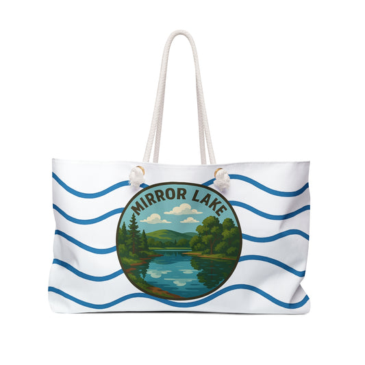 Mirror Lake Weekender Bag White | Travel Tote, Beach Bag, Vacation Essentials, Escape Bag, Lake Life Carryall