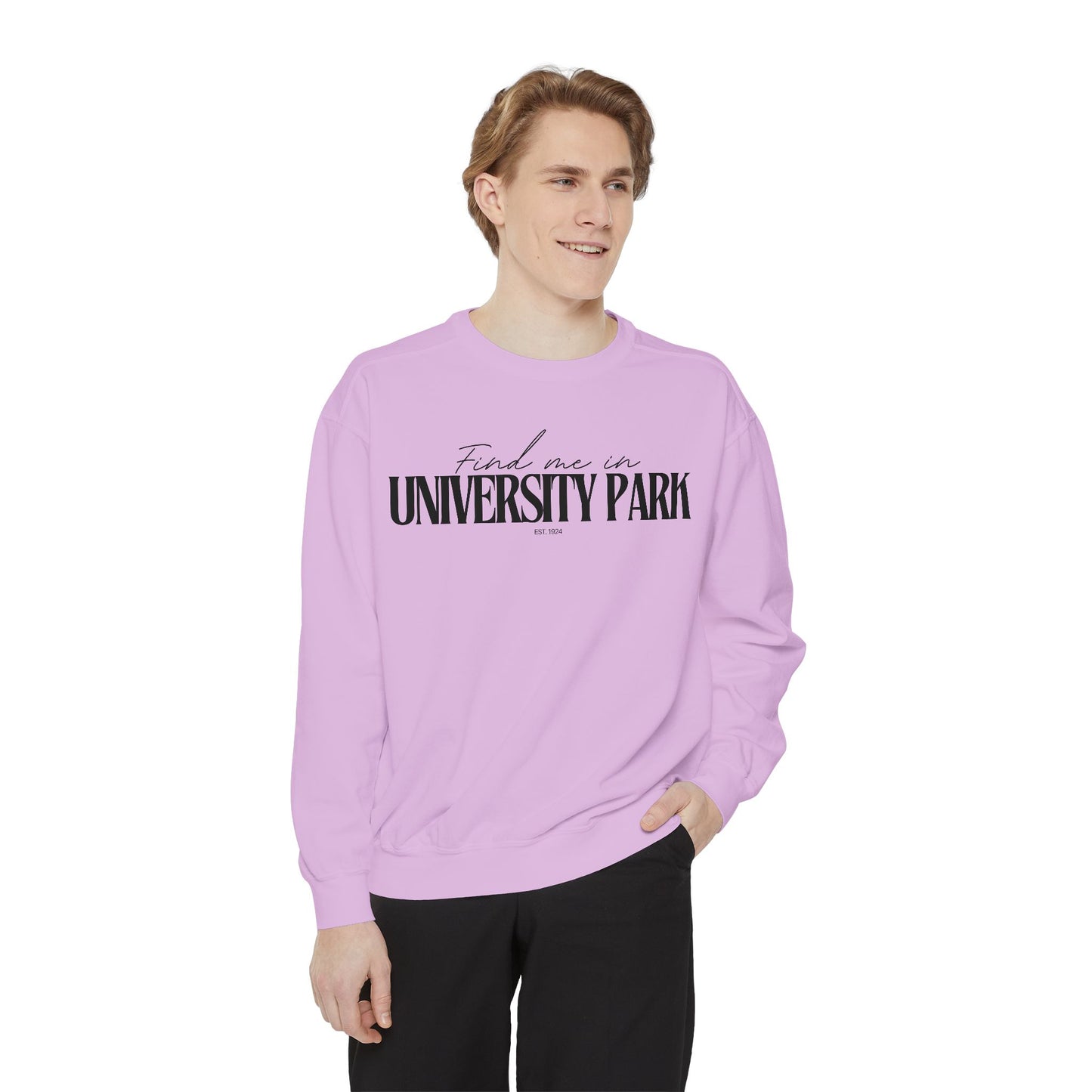 University Park Cozy Sweatshirt, Unisex Garment-Dyed Crew, Casual Wear, Gift for Friends, Fall Fashion, Lounge Style