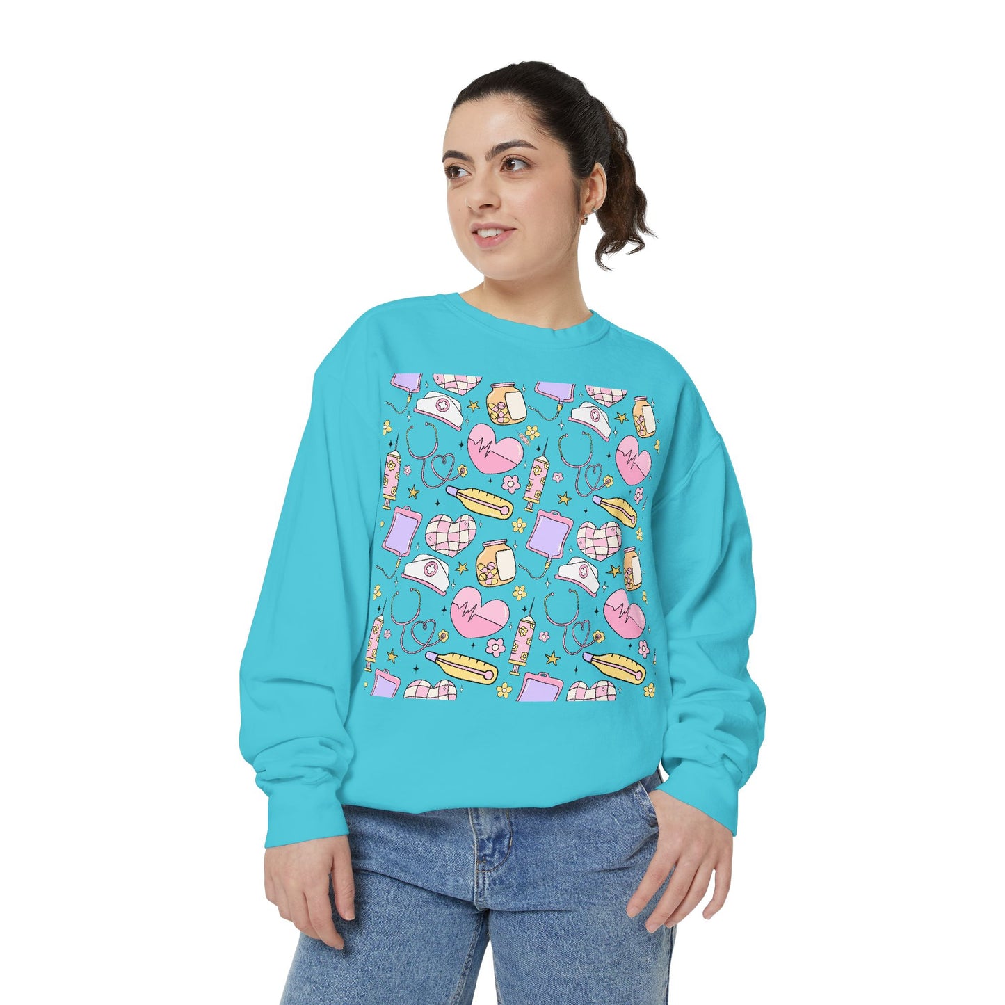 Nurse Cute Patterned Unisex Sweatshirt - Cozy Gift for Her, Trendy Casual Wear, Perfect for Fall, Spring, Birthdays, Love, Friendship