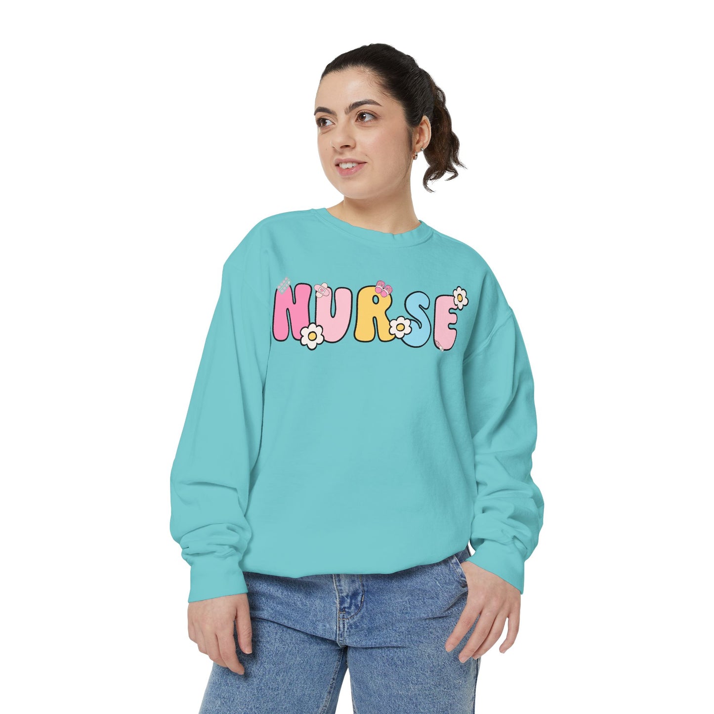 Nurse Sweatshirt, Unisex Garment-Dyed Pullover, Gift for Nurses, Cozy Medical Apparel, Flower Power Sweatshirt, Nursing School