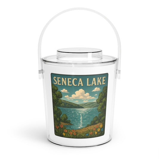Seneca Lake Charming Lake House Ice Bucket with Tongs, Summer Party Essential, Outdoor Gatherings, Vintage Lake Decor, Unique Gifts for Hosts