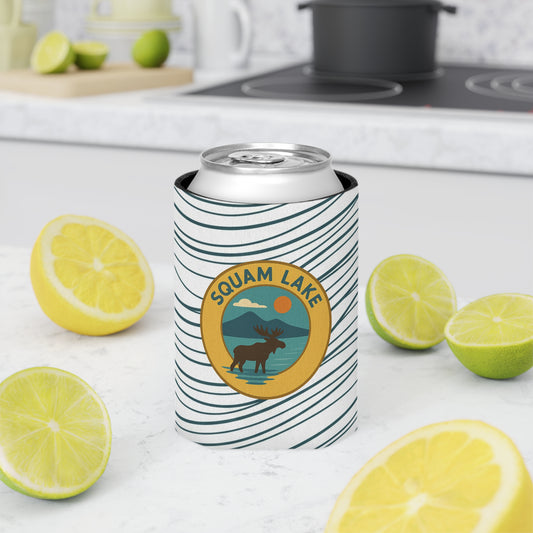 Squam Lake Can Cooler | Vintage Lake House Drink Holder, Outdoor Party Favor, Moose Design, Camping Gear, Summer BBQ Essential