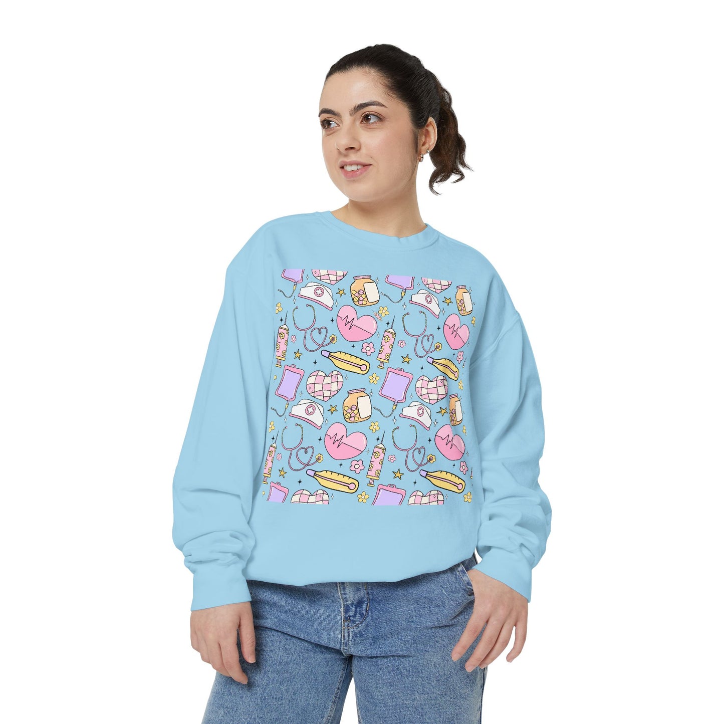 Nurse Cute Patterned Unisex Sweatshirt - Cozy Gift for Her, Trendy Casual Wear, Perfect for Fall, Spring, Birthdays, Love, Friendship