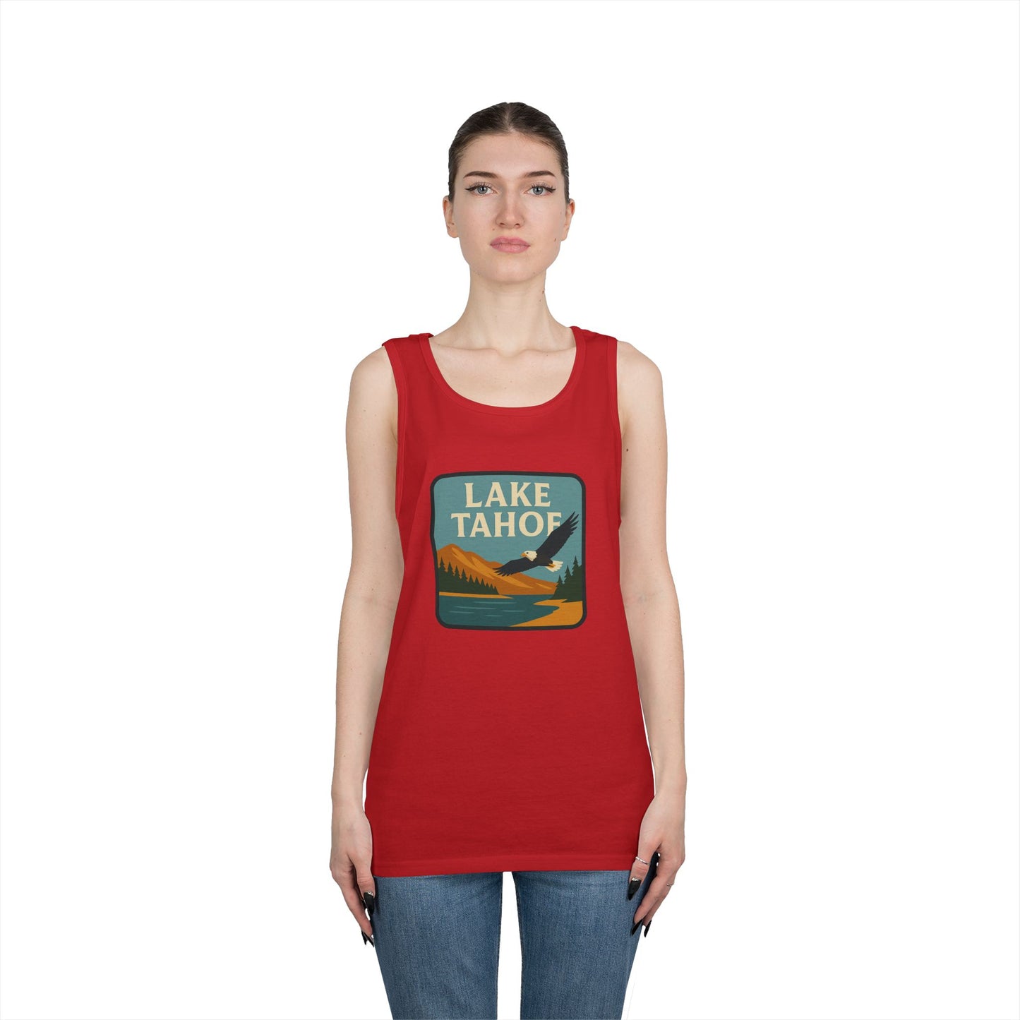 Lake Tahoe Vintage Unisex Heavy Cotton Tank Top, Summer Shirt, Lake Apparel, Outdoor Activity, Gift for Nature Lovers