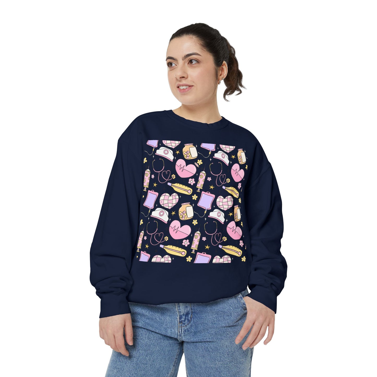 Nurse Cute Patterned Unisex Sweatshirt - Cozy Gift for Her, Trendy Casual Wear, Perfect for Fall, Spring, Birthdays, Love, Friendship