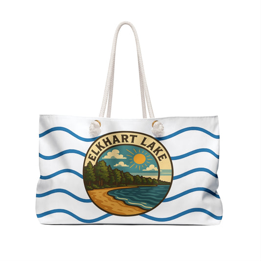 Elkhart Lake Weekender Bag White | Travel Tote, Beach Bag, Vacation Essentials, Escape Bag, Lake Life Carryall