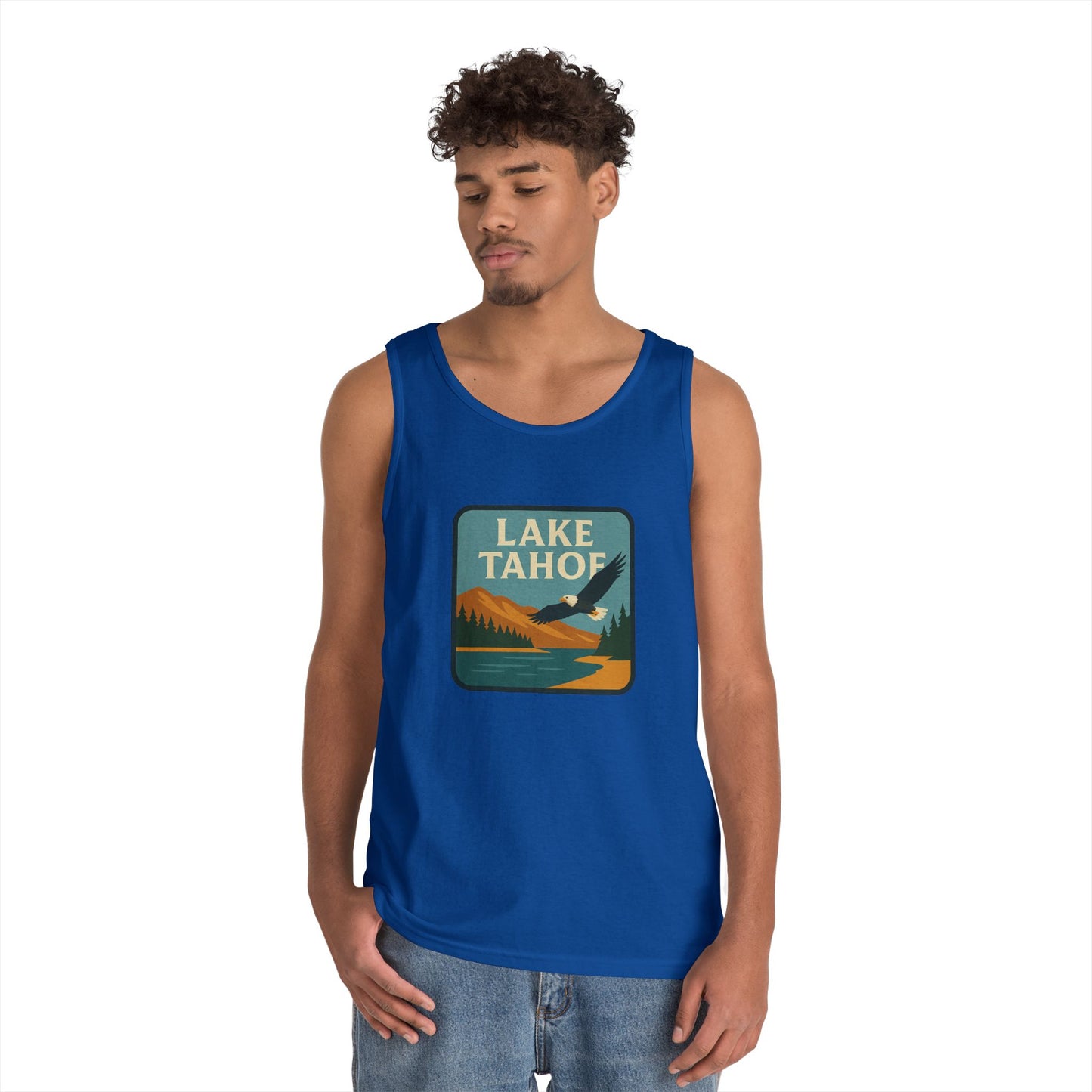 Lake Tahoe Vintage Unisex Heavy Cotton Tank Top, Summer Shirt, Lake Apparel, Outdoor Activity, Gift for Nature Lovers