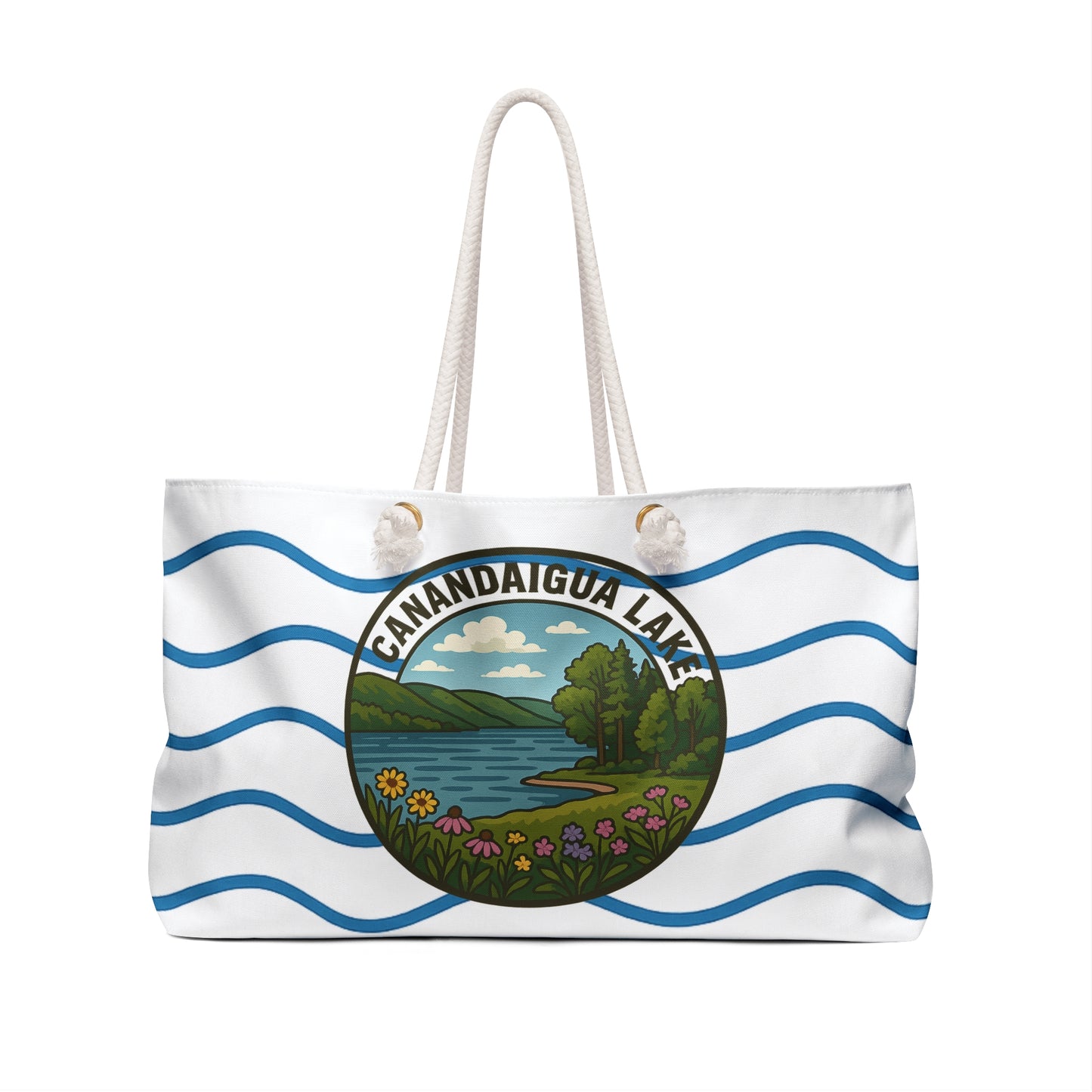 Canandaigua Lake Weekender Bag White | Travel Tote, Beach Bag, Vacation Essentials, Escape Bag, Lake Life Carryall