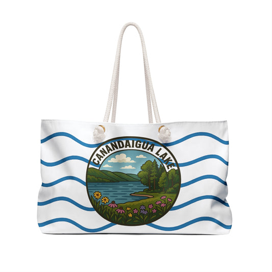 Canandaigua Lake Weekender Bag White | Travel Tote, Beach Bag, Vacation Essentials, Escape Bag, Lake Life Carryall