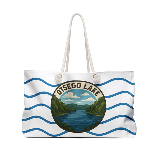 Otsego Lake Weekender Bag White | Travel Tote, Beach Bag, Vacation Essentials, Escape Bag, Lake Life Carryall