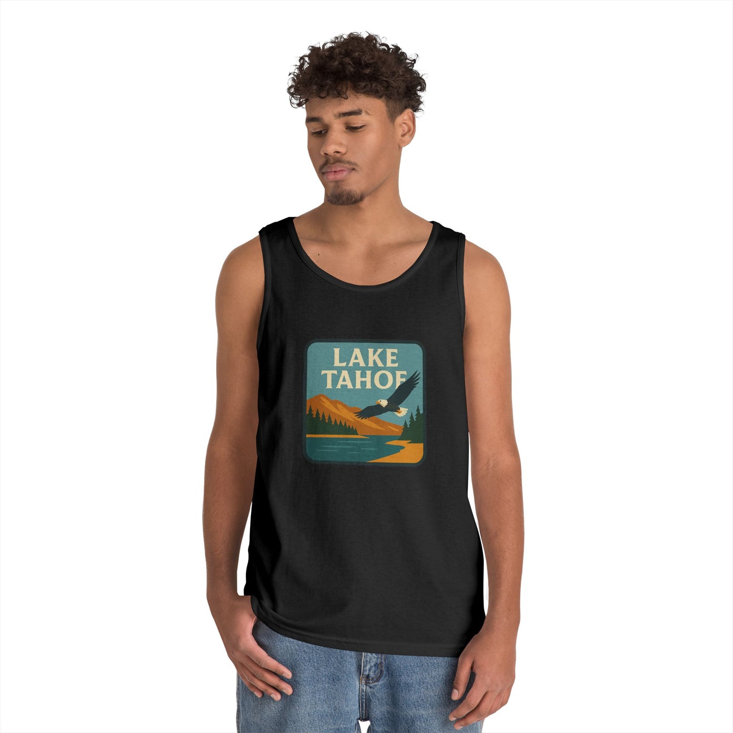 Lake Tahoe Vintage Unisex Heavy Cotton Tank Top, Summer Shirt, Lake Apparel, Outdoor Activity, Gift for Nature Lovers