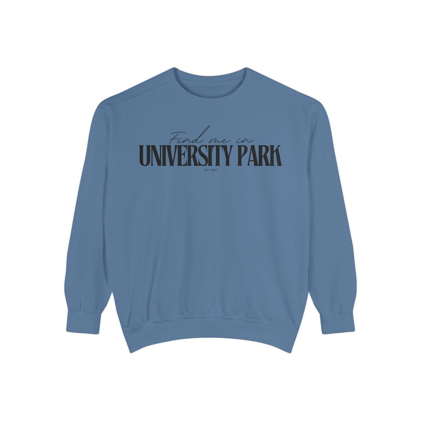 University Park Cozy Sweatshirt, Unisex Garment-Dyed Crew, Casual Wear, Gift for Friends, Fall Fashion, Lounge Style