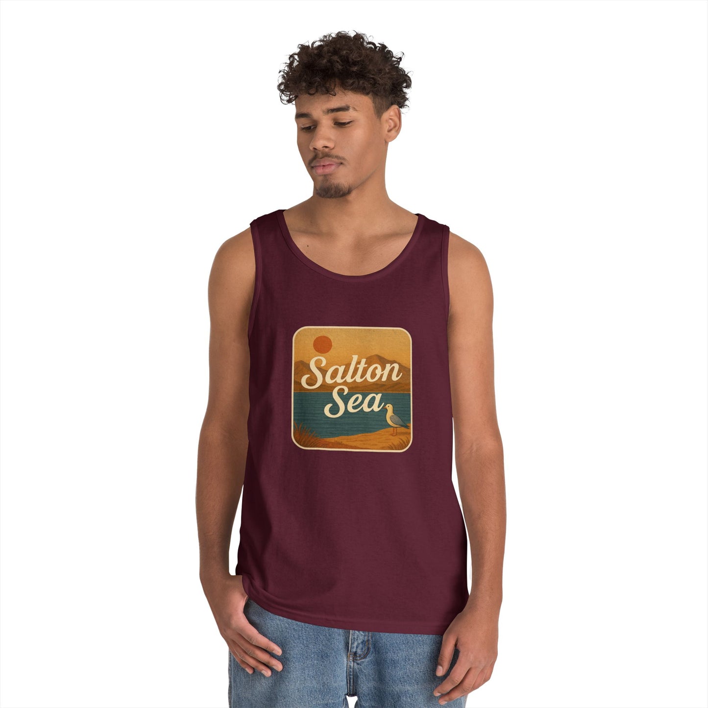 Salton Sea Vintage Unisex Heavy Cotton Tank Top, Summer Shirt, Lake Apparel, Outdoor Activity, Gift for Nature Lovers