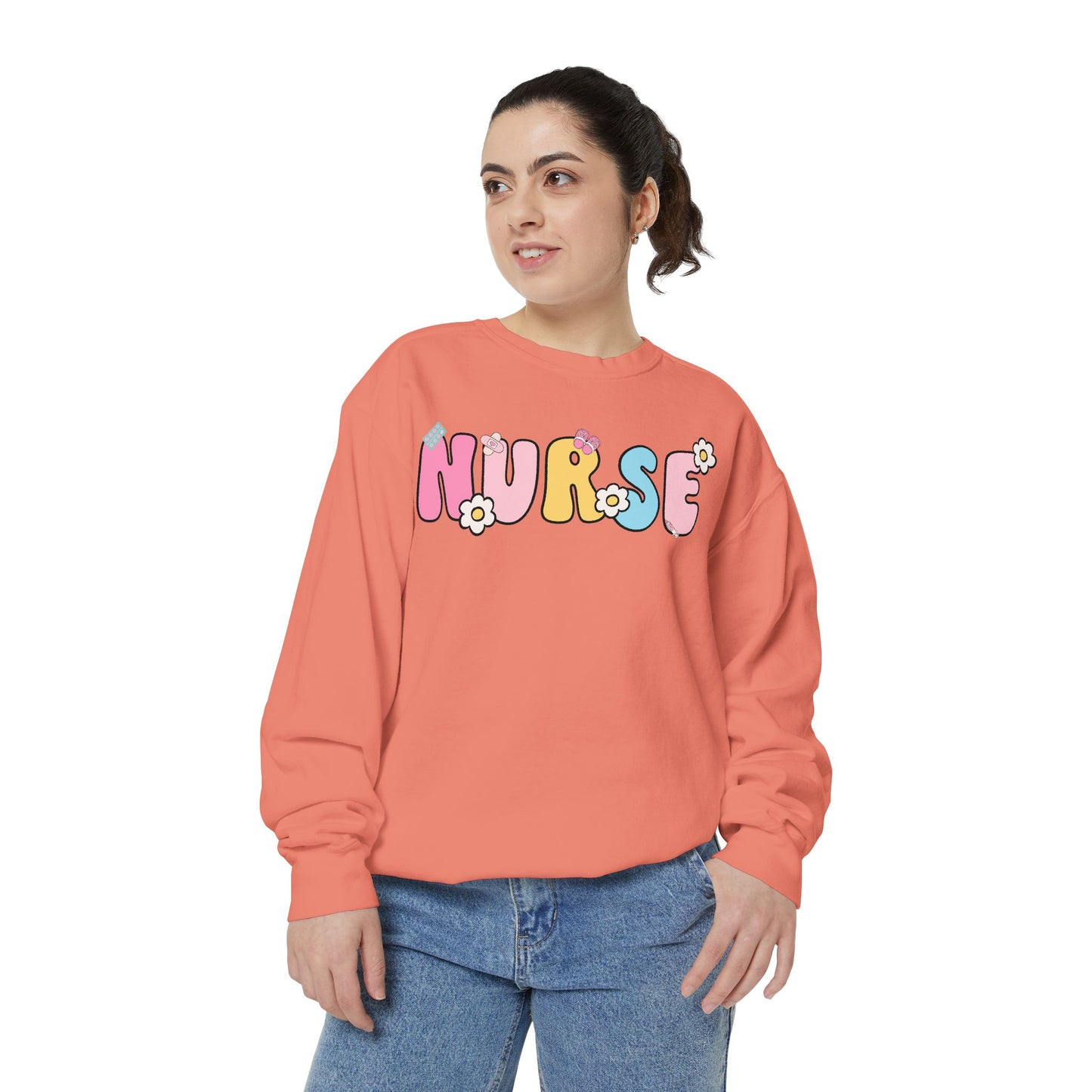 Nurse Sweatshirt, Unisex Garment-Dyed Pullover, Gift for Nurses, Cozy Medical Apparel, Flower Power Sweatshirt, Nursing School