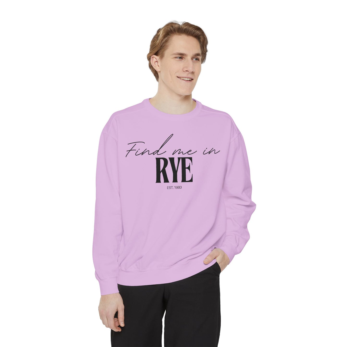 Rye Cozy Sweatshirt, Unisex Garment-Dyed Crew, Casual Wear, Gift for Friends, Fall Fashion, Lounge Style