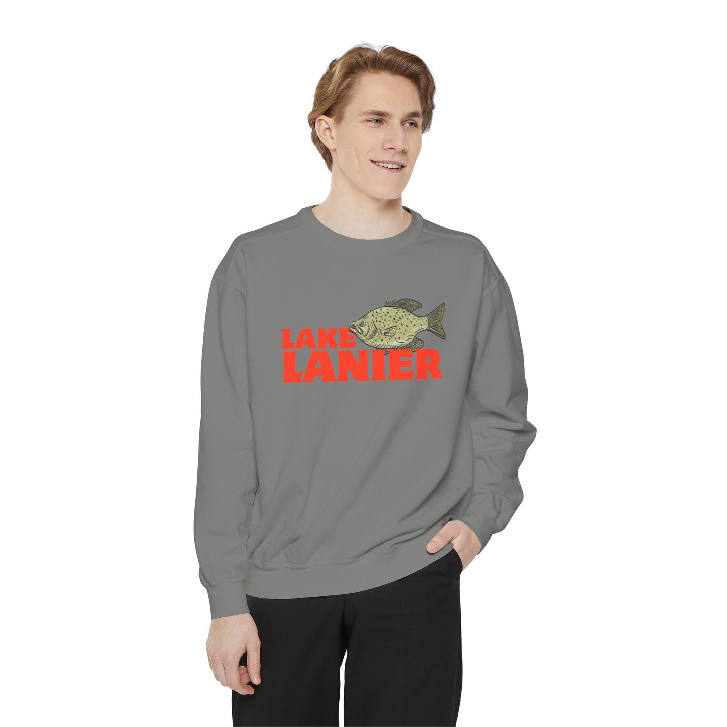 Lake Lanier Fish Sweatshirt | Unisex Garment-Dyed Apparel | Cozy Lake Life Gift, Relaxed Weekend Wear, Fishing Enthusiast Gear