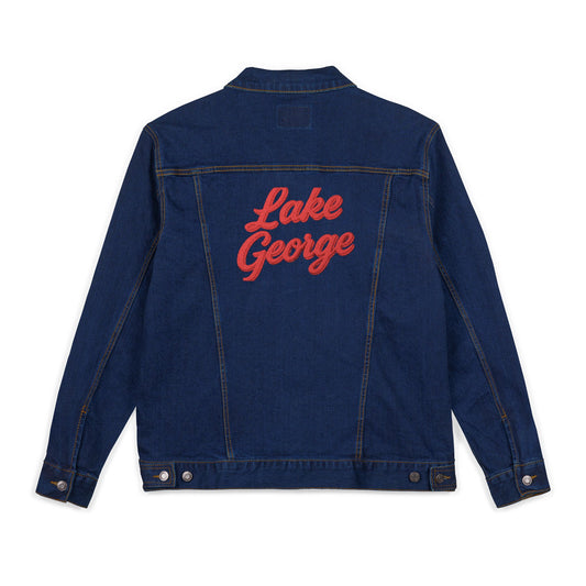 Lake George Unisex Embroidered Denim Jacket - Trendy Fall Fashion, Casual Layering, Everyday Wear, Stylish Gift, Unique Statement Piece