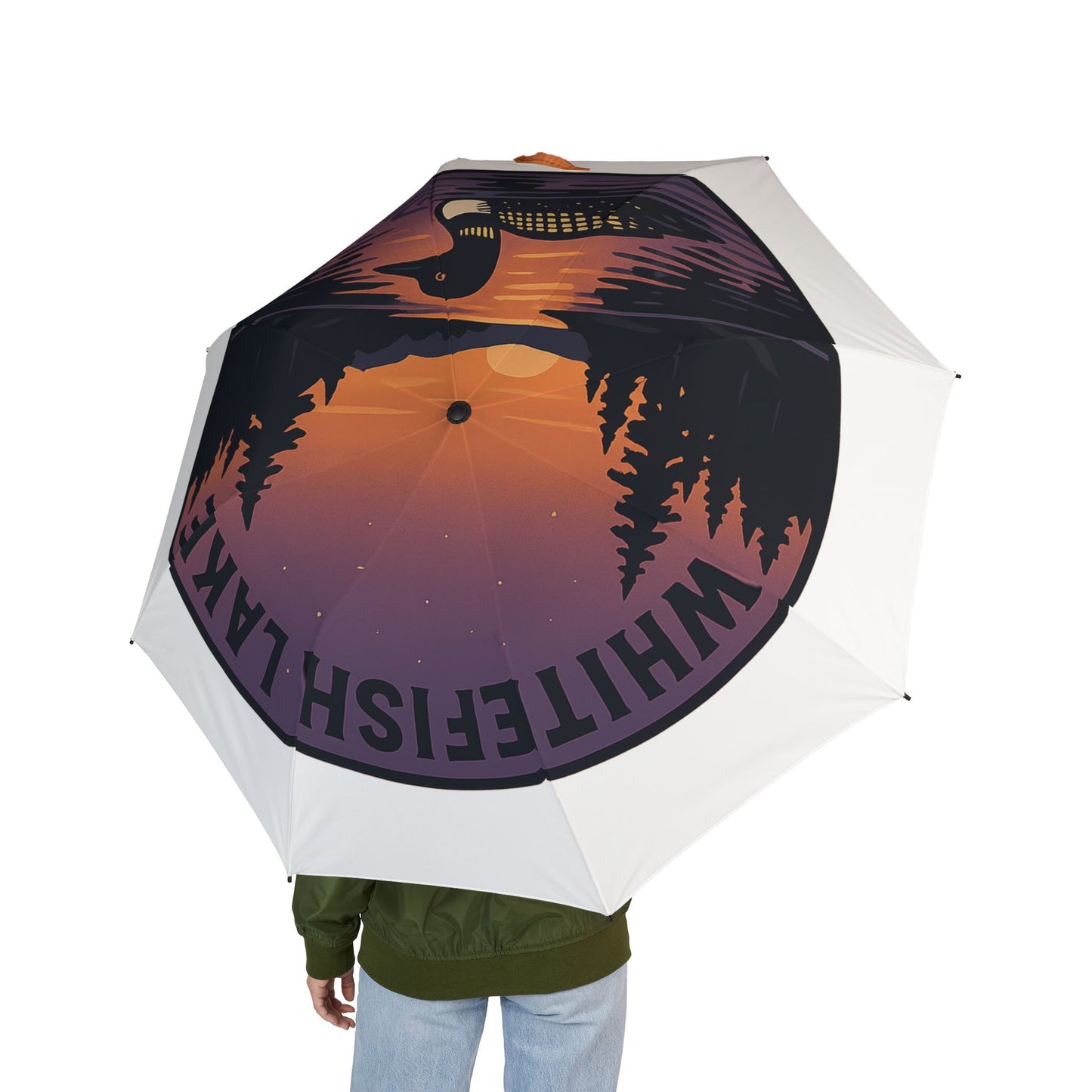 Whitefish Lake Semi-Automatic Foldable Umbrella, Travel Umbrella, Outdoor Gear, Gifts for Nature Lovers, Rainy Day Essential