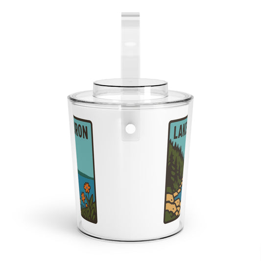 Lake Huron Charming Lake House Ice Bucket with Tongs, Summer Party Essential, Outdoor Gatherings, Vintage Lake Decor, Unique Gifts for Hosts