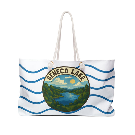 Seneca Lake Weekender Bag White | Travel Tote, Beach Bag, Vacation Essentials, Escape Bag, Lake Life Carryall