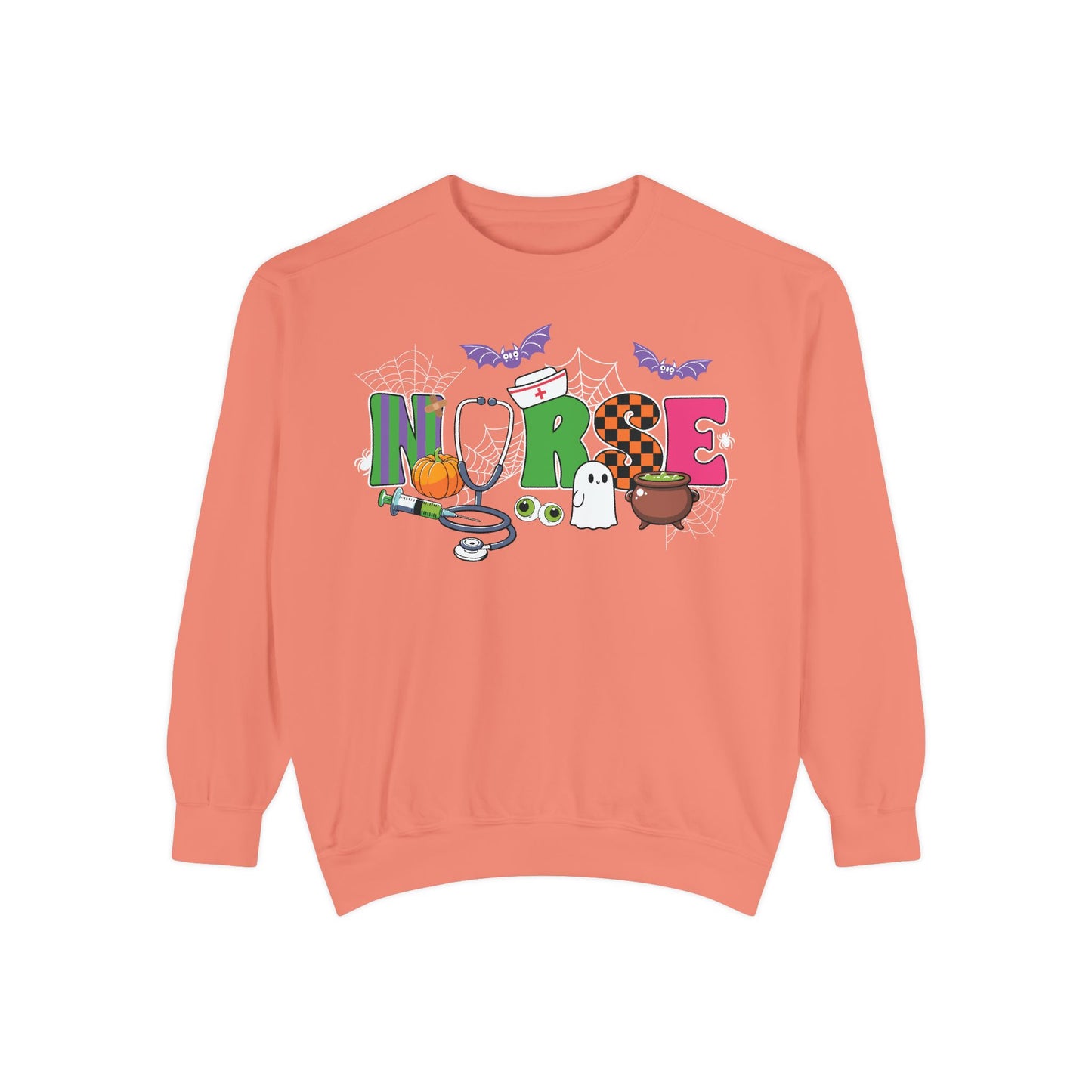 Halloween Nurse Sweatshirt, Spooky Medical Apparel, Unisex Garment-Dyed Hoodie, Nurse Gift, Fall Fashion Sweatshirt