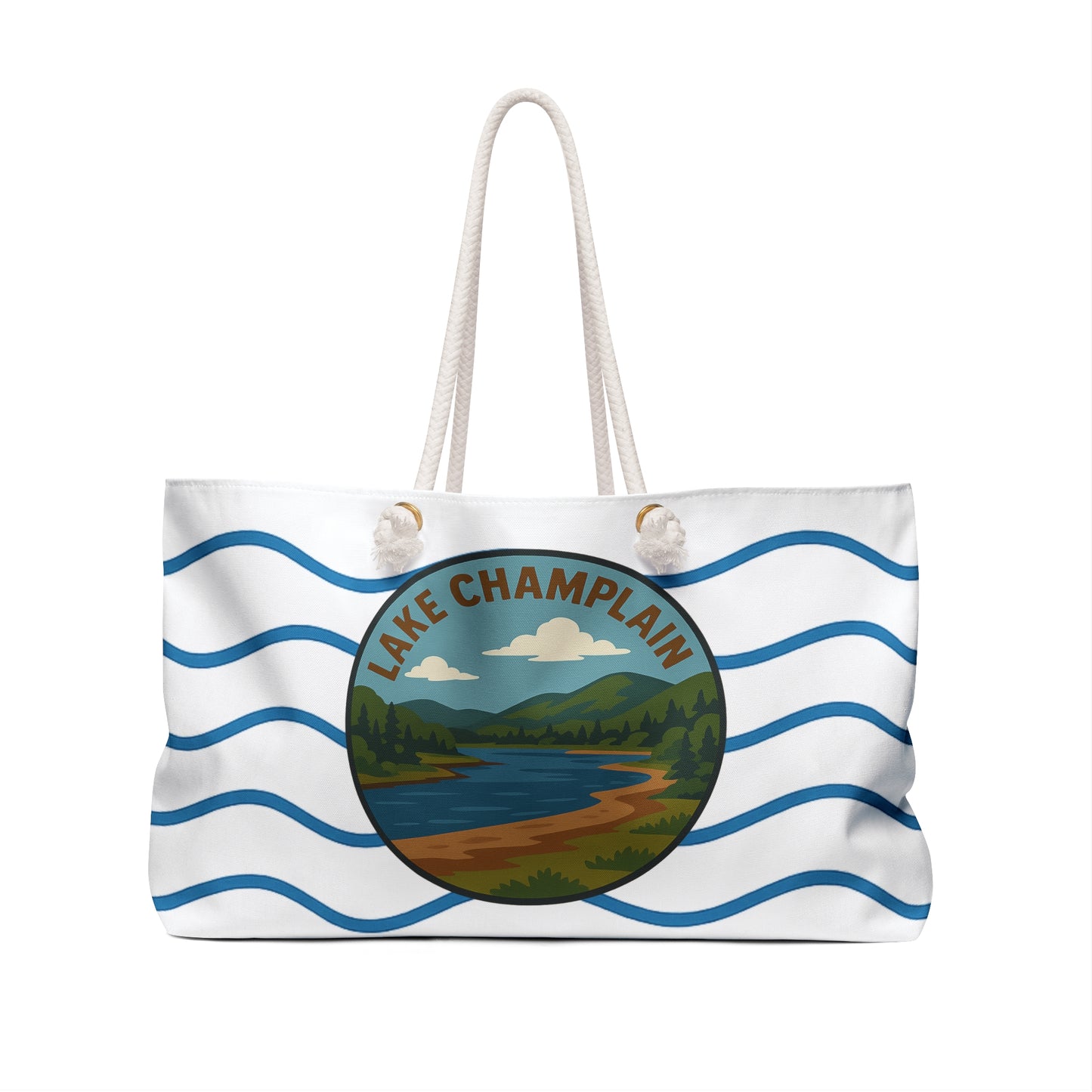 Lake Champlain Weekender Bag White | Travel Tote, Beach Bag, Vacation Essentials, Escape Bag, Lake Life Carryall