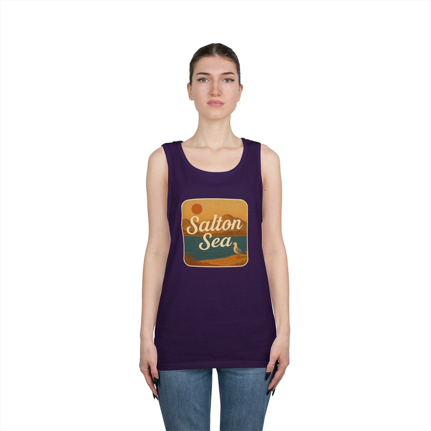 Salton Sea Vintage Unisex Heavy Cotton Tank Top, Summer Shirt, Lake Apparel, Outdoor Activity, Gift for Nature Lovers