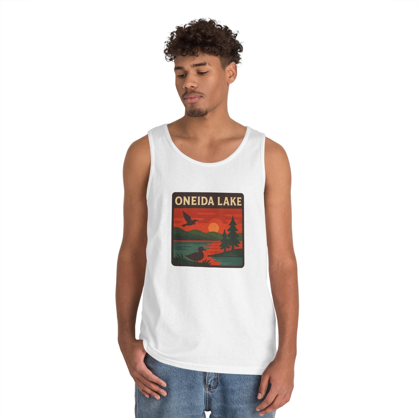 Oneida Lake Vintage Unisex Heavy Cotton Tank Top, Summer Shirt, Lake Apparel, Outdoor Activity, Gift for Nature Lovers
