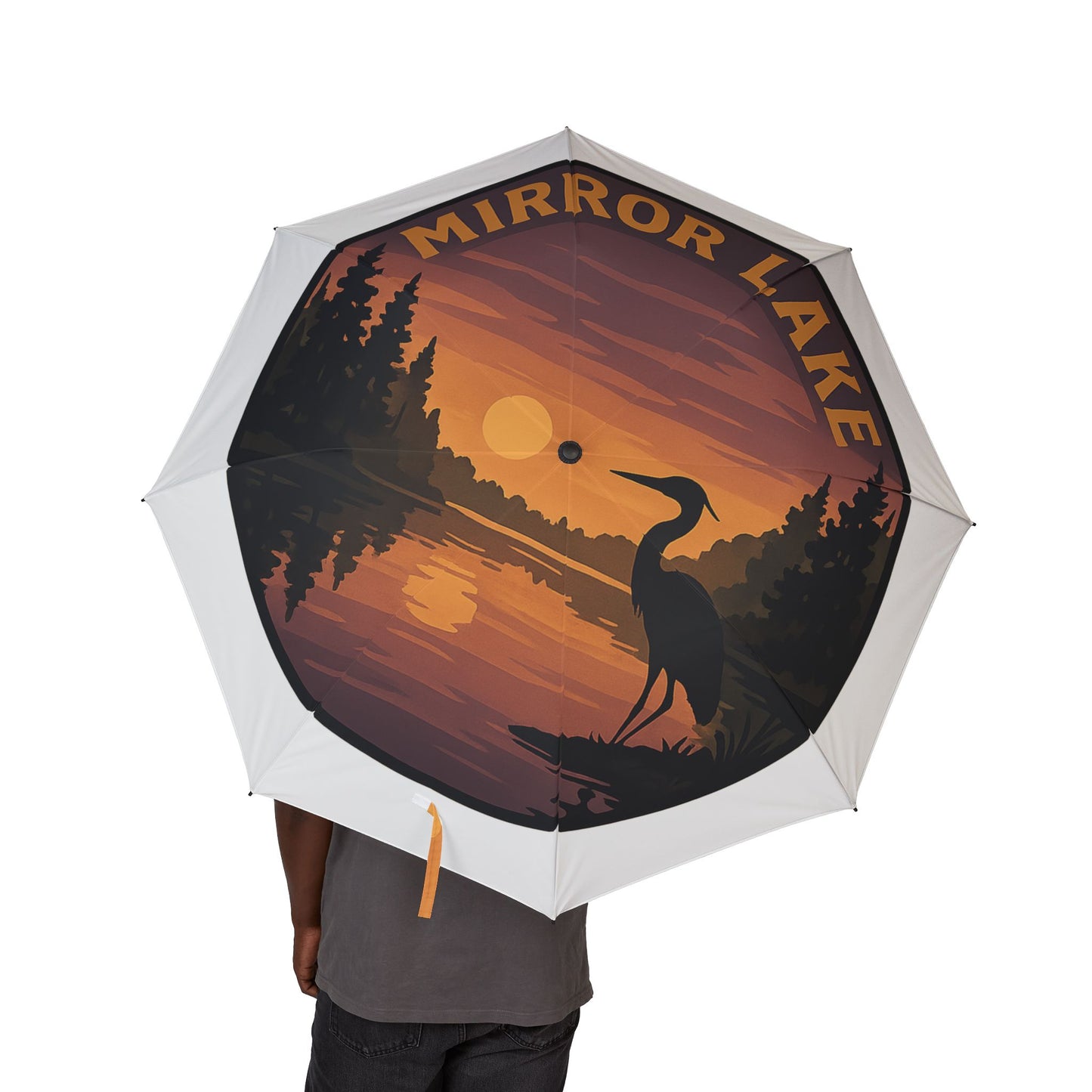 Mirror Lake Semi-Automatic Foldable Umbrella, Travel Umbrella, Outdoor Gear, Gifts for Nature Lovers, Rainy Day Essential