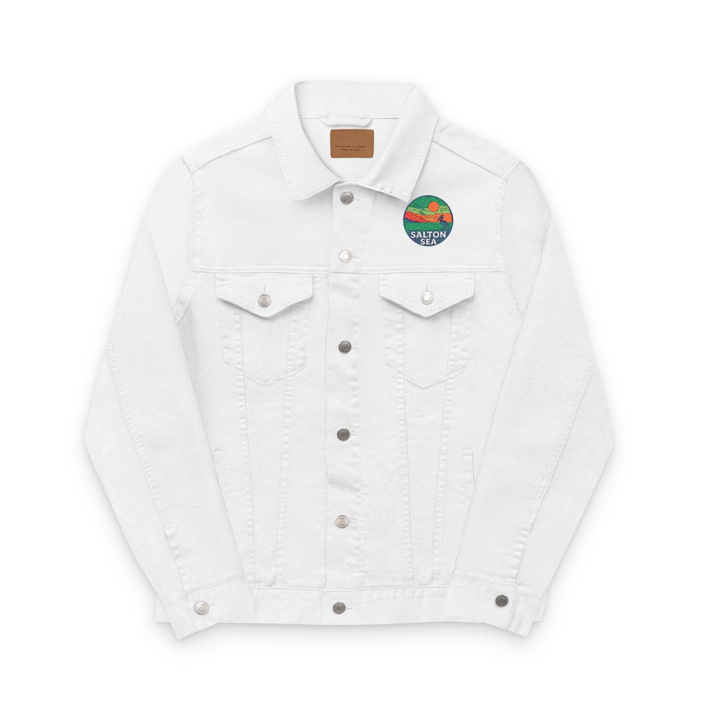 Salton Sea Unisex Embroidered Denim Jacket - Trendy Fall Fashion, Casual Layering, Everyday Wear, Stylish Gift, Unique Statement Piece