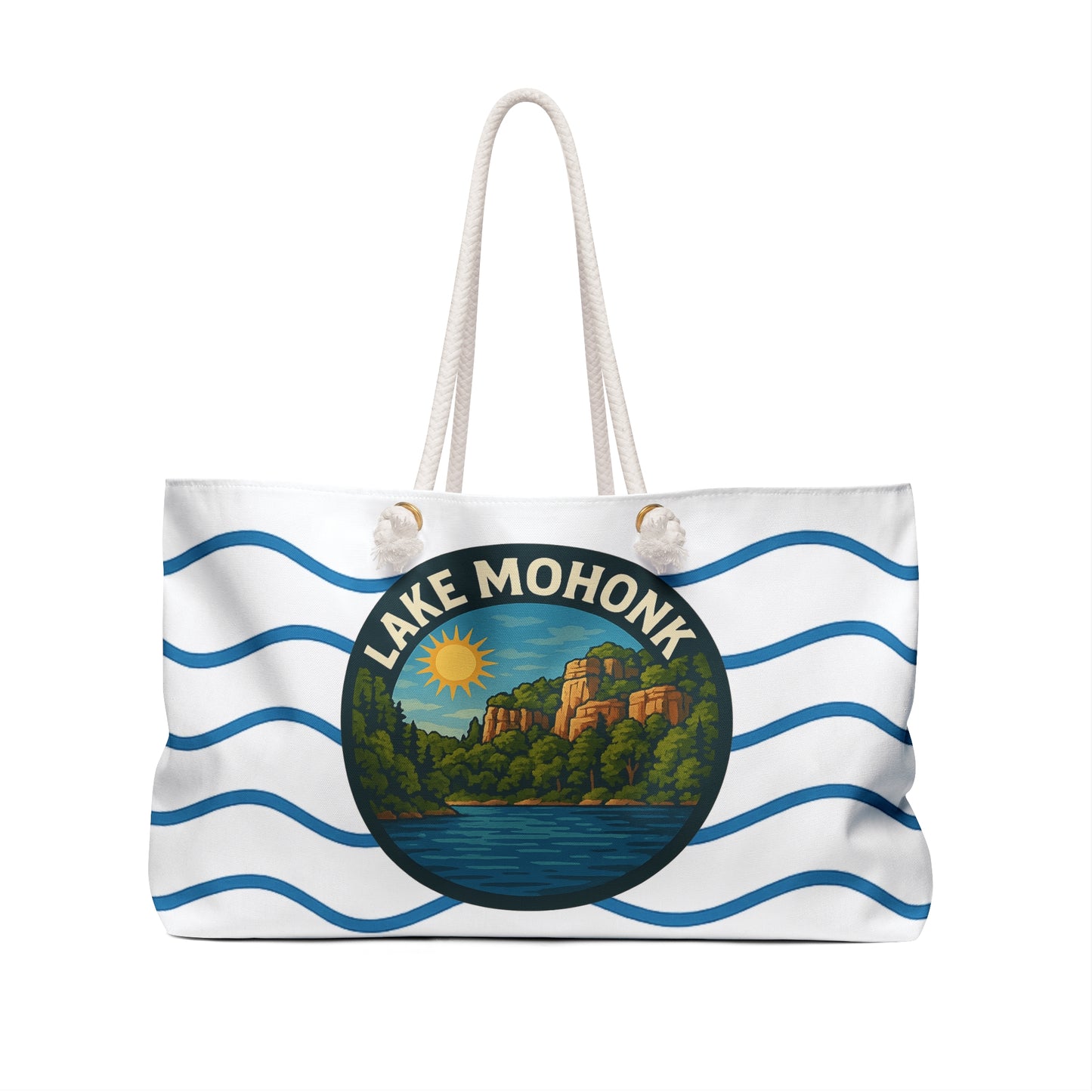 Lake Mohonk Weekender Bag White | Travel Tote, Beach Bag, Vacation Essentials, Escape Bag, Lake Life Carryall