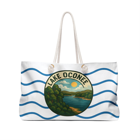 Lake Oconee Weekender Bag White | Travel Tote, Beach Bag, Vacation Essentials, Escape Bag, Lake Life Carryall