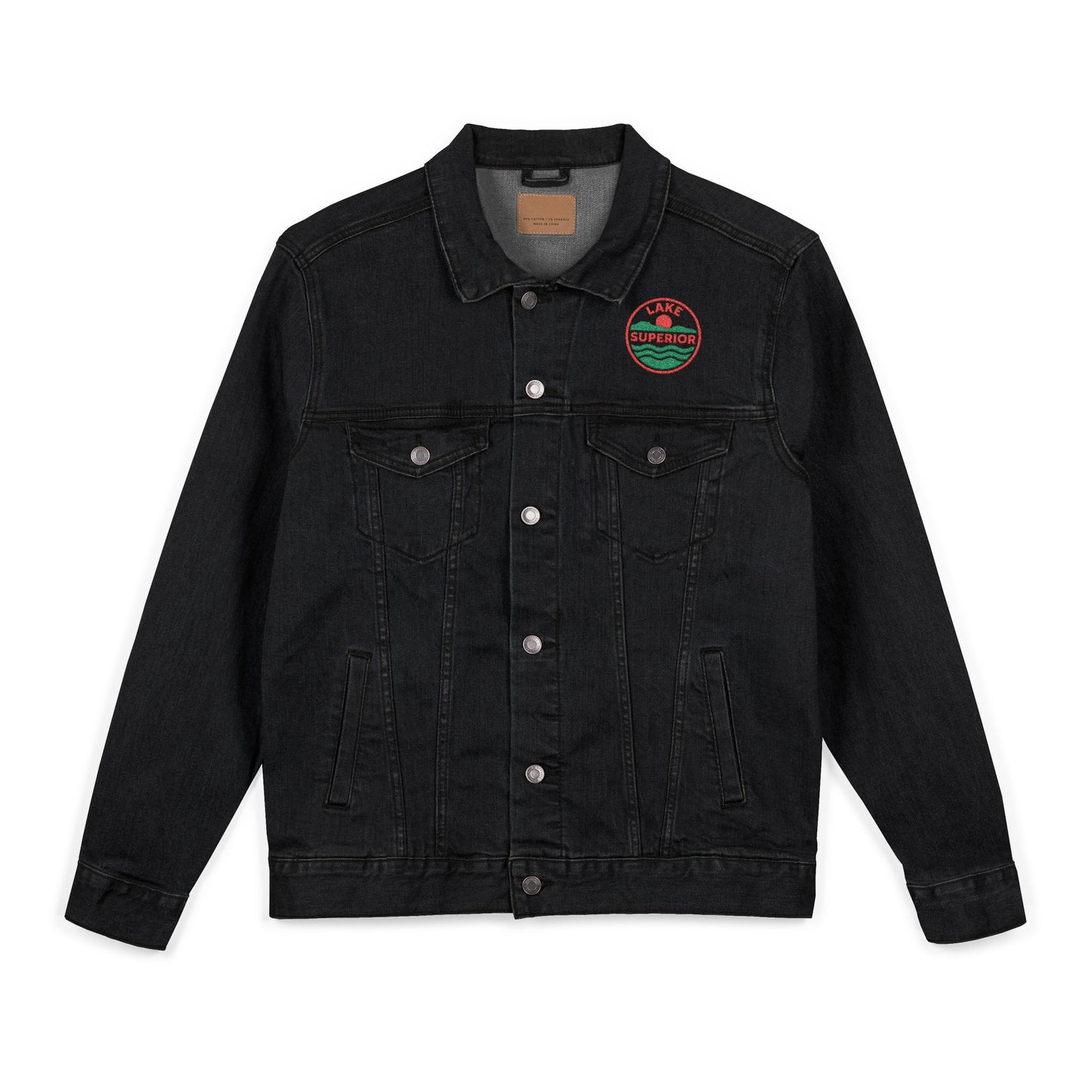 Lake Superior Unisex Embroidered Denim Jacket - Trendy Fall Fashion, Casual Layering, Everyday Wear, Stylish Gift, Unique Statement Piece