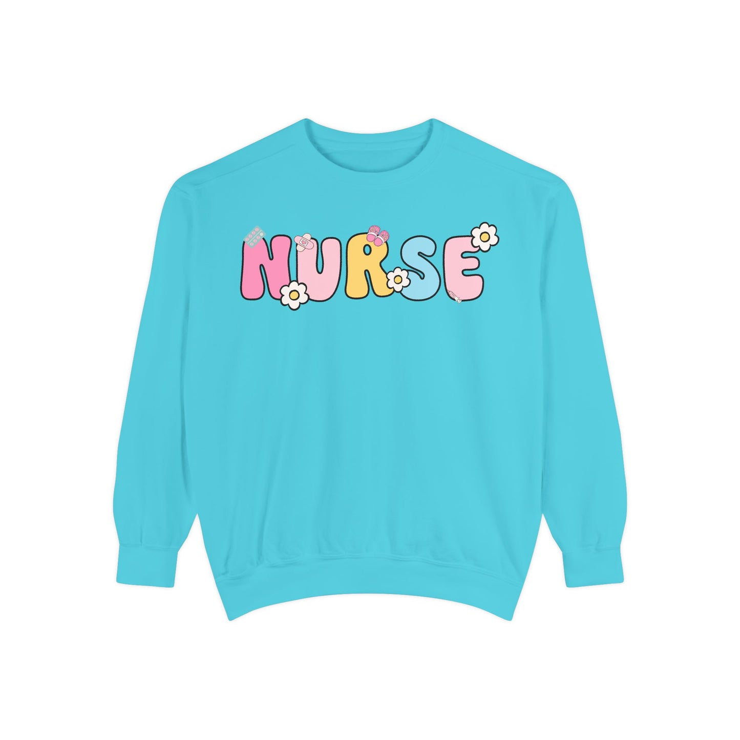 Nurse Sweatshirt, Unisex Garment-Dyed Pullover, Gift for Nurses, Cozy Medical Apparel, Flower Power Sweatshirt, Nursing School