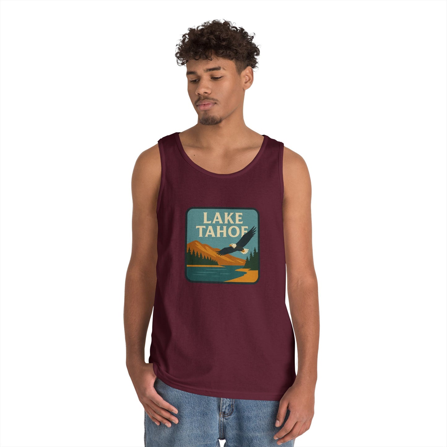 Lake Tahoe Vintage Unisex Heavy Cotton Tank Top, Summer Shirt, Lake Apparel, Outdoor Activity, Gift for Nature Lovers