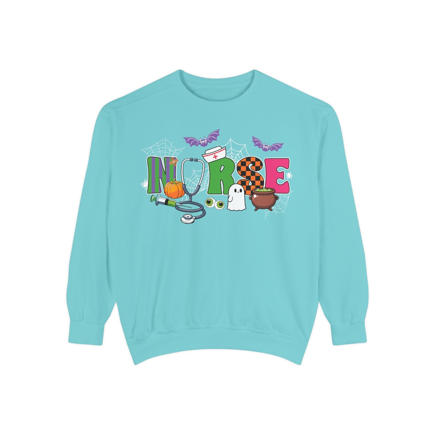 Halloween Nurse Sweatshirt, Spooky Medical Apparel, Unisex Garment-Dyed Hoodie, Nurse Gift, Fall Fashion Sweatshirt