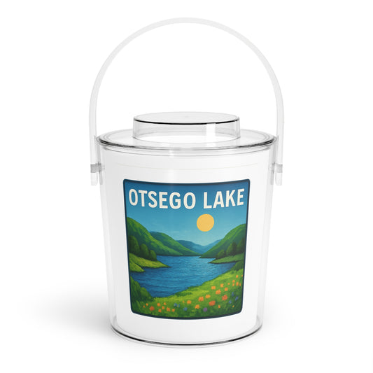 Otsego Lake Charming Lake House Ice Bucket with Tongs, Summer Party Essential, Outdoor Gatherings, Vintage Lake Decor, Unique Gifts for Hosts