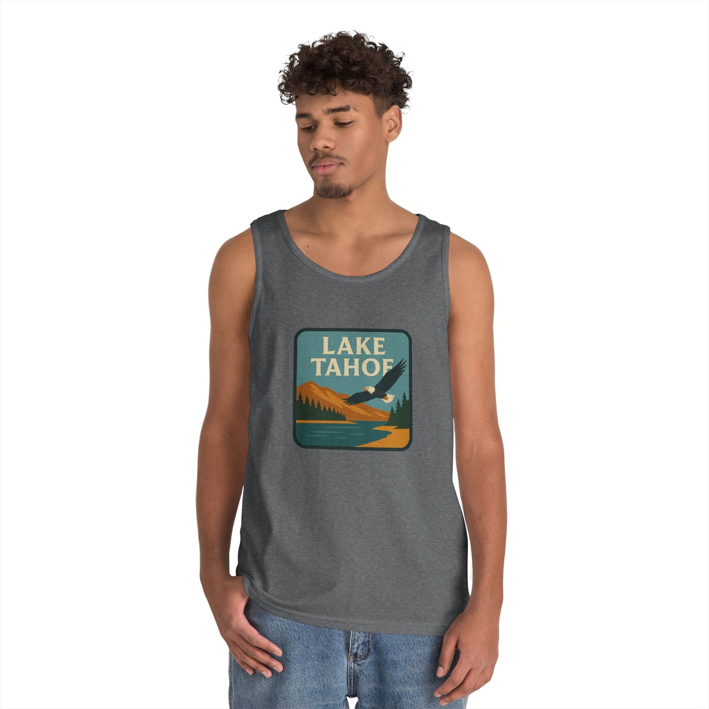 Lake Tahoe Vintage Unisex Heavy Cotton Tank Top, Summer Shirt, Lake Apparel, Outdoor Activity, Gift for Nature Lovers