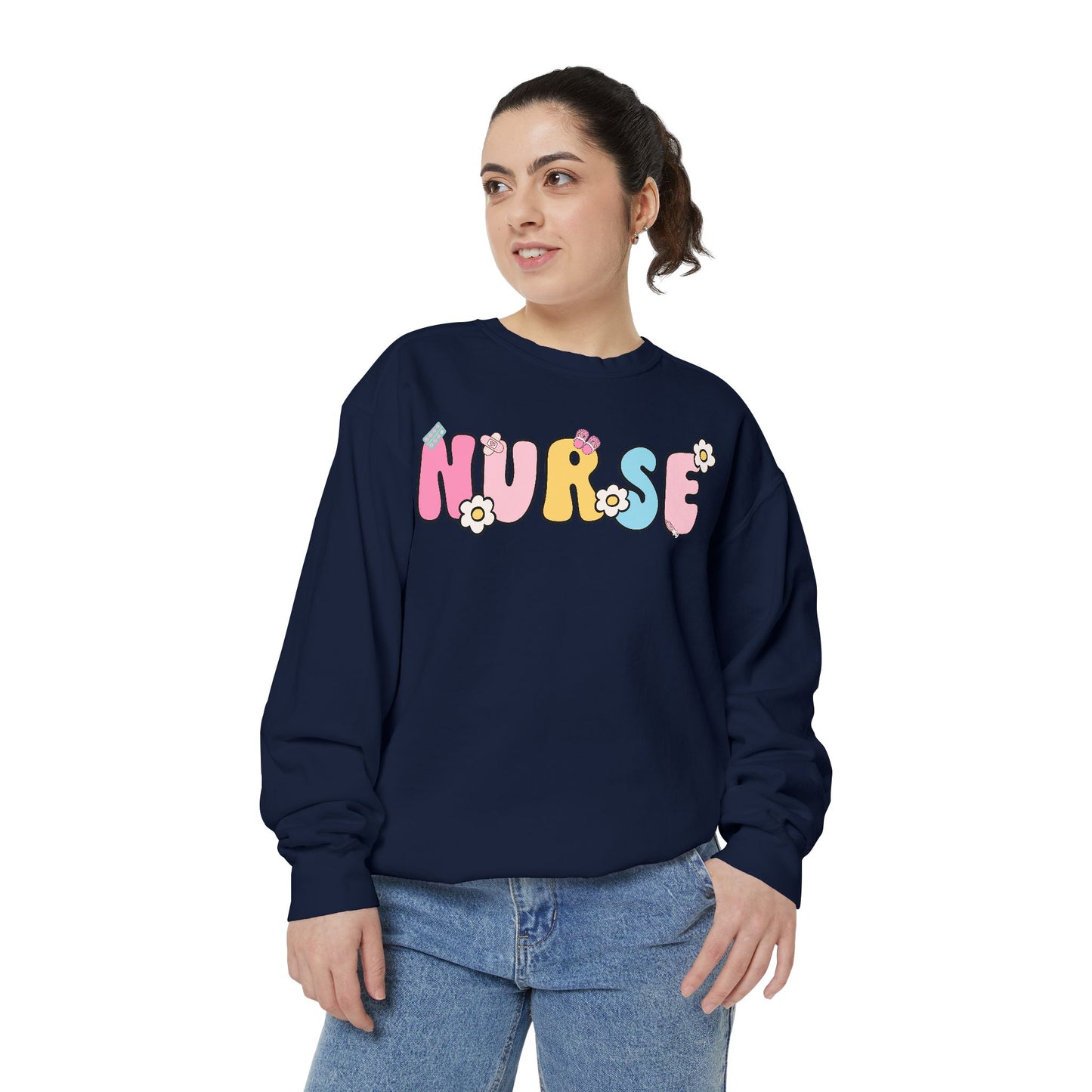 Nurse Sweatshirt, Unisex Garment-Dyed Pullover, Gift for Nurses, Cozy Medical Apparel, Flower Power Sweatshirt, Nursing School